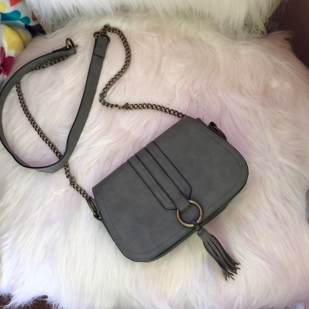Gray suede crossbody bag